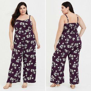 NWT Torrid Purple Floral Wide Leg Challis Jumpsuit